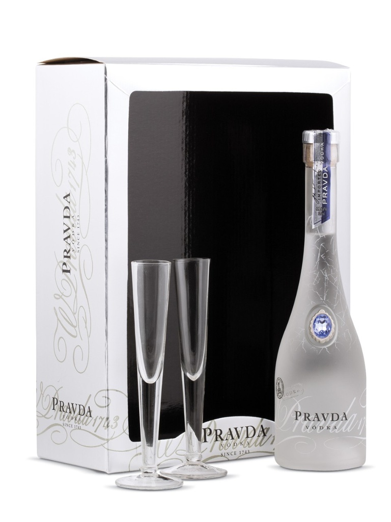Pravda Vodka Gift Package With 2 Glasses - 375 ml bottle