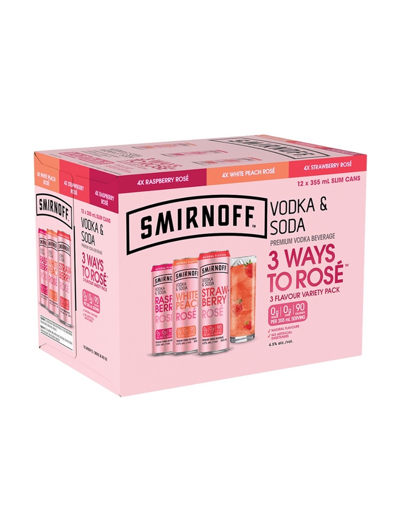 Smirnoff Vodka & Soda Rose Variety Pack - 12 x 355 ml can