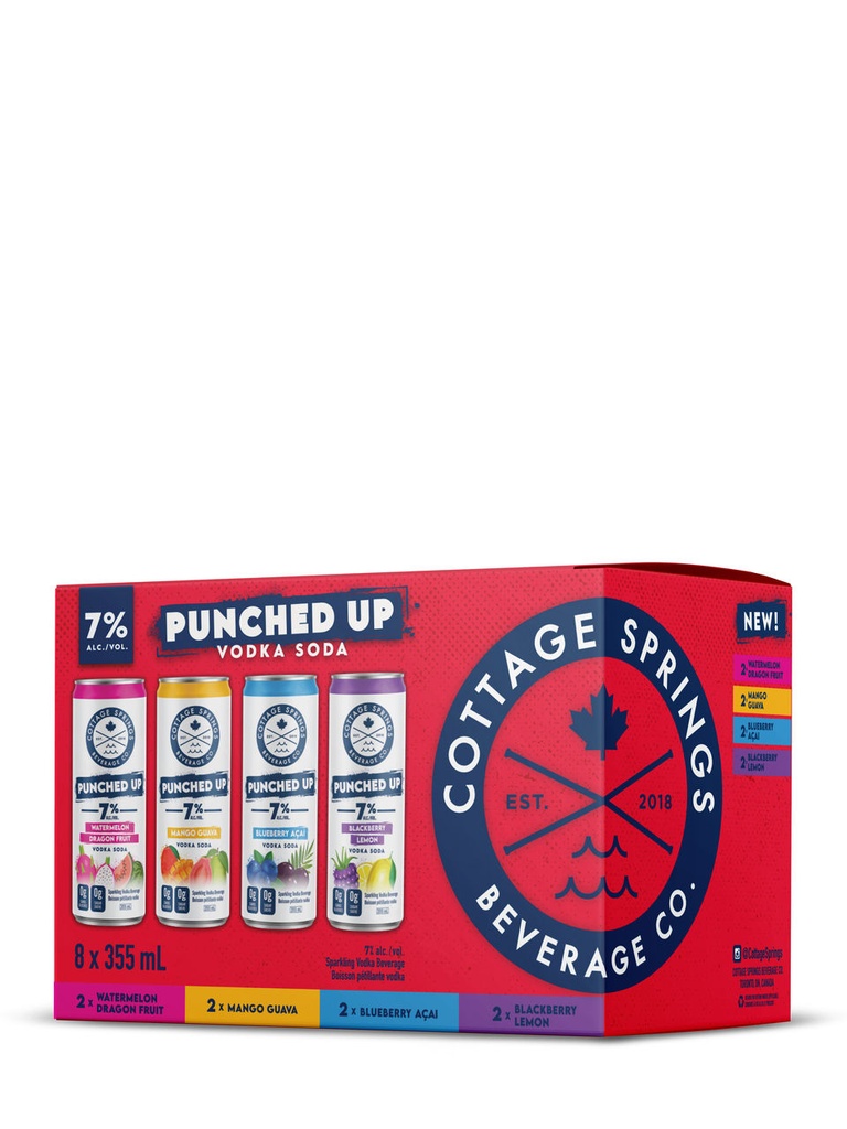 Cottage Springs Punched Up Vodka Soda Mixed 8 Pack - 8 x 355 ml can