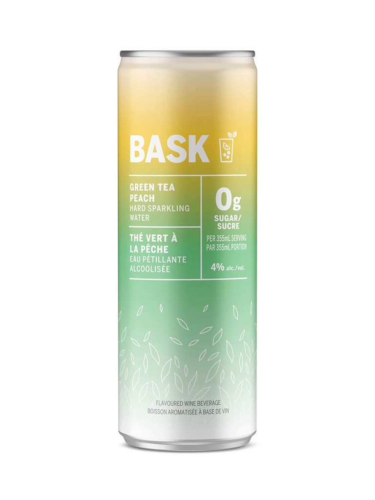 Bask Green Tea Peach Hard Sparkling Water - 355 ml can