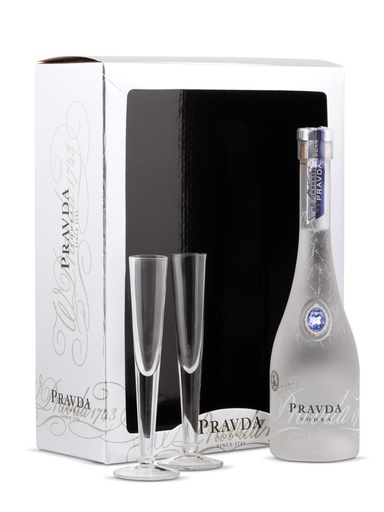 [131565] Pravda Vodka Gift Package With 2 Glasses - 375 ml bottle