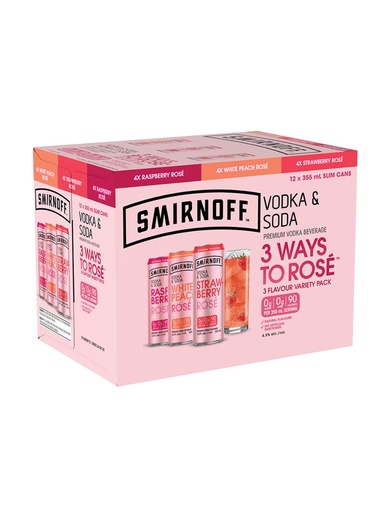 [19139] Smirnoff Vodka & Soda Rose Variety Pack - 12 x 355 ml can