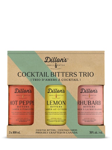 [43613] Dillon's Bitters Trio Hot Pepper Lemon and Rhubarb - 3 x 100 ml bottle